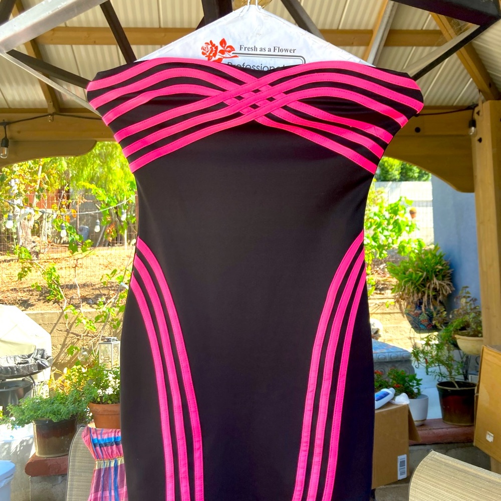 Sexy Black pink stripes dress